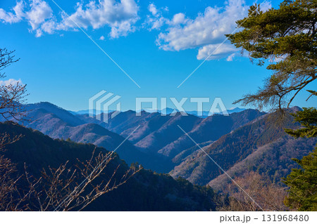 東京都八王子市高尾町(高尾山)の高尾山駅付近の広場から北西側の山々の眺望 131968480