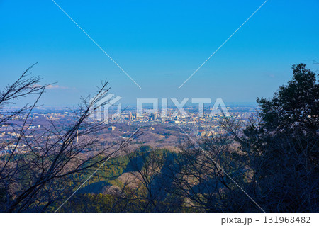 東京都八王子市高尾町(高尾山)の高尾山駅展望台から東側の眺望 131968482