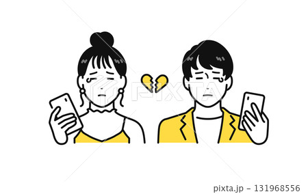 スマホを持って泣く若い男女のアイコンイラスト スマホを持って泣く若い男女のアイコンイラスト 131968556