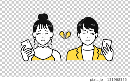 スマホを持って泣く若い男女のアイコンイラスト スマホを持って泣く若い男女のアイコンイラスト 131968556