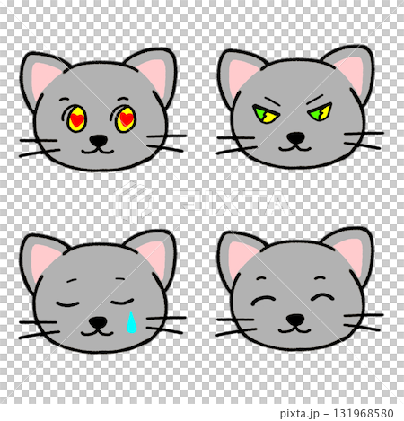 Express your emotions! Gray cat face icon (emotions, anger, sadness, love) illustration material 131968580