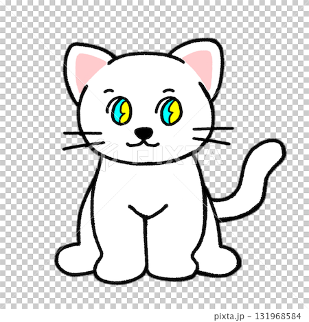 A white cat sitting with cute sparkling eyes _ whole body A white cat sitting with cute sparkling eyes _ whole body 131968584
