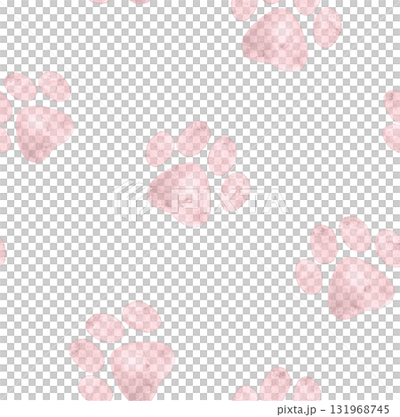 Seamless watercolor pattern with pink paw prints in a soft hand painted style. Perfect for baby fabrics, pet products, wrapping paper, and animal themed creative designs. Seamless watercolor pattern with pink paw prints in a soft hand painted style. Perfect for baby fabrics, pet products, wrapping paper, and animal themed creative designs. 131968745