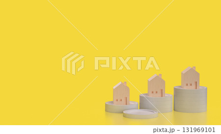 The Wood House On yellow Background for Property or Building concept 3d Render. The Wood House On yellow Background for Property or Building concept 3d Render. 131969101