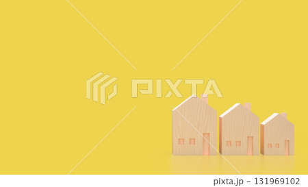 The Wood House On yellow Background for Property or Building concept 3d Render. The Wood House On yellow Background for Property or Building concept 3d Render. 131969102