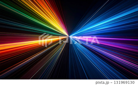 レインボー光線のワープ背景 サイバー・ゲーム用抽象素材 レインボー光線のワープ背景 サイバー・ゲーム用抽象素材 131969130