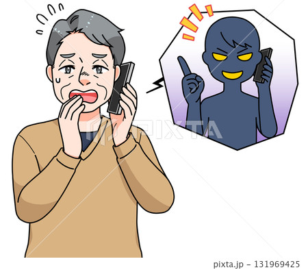 詐欺電話の対応をする高齢男性 詐欺電話の対応をする高齢男性 131969425