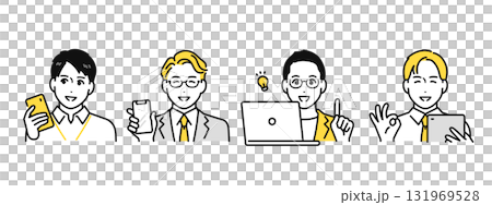 スマートフォン タブレット ノートパソコン 解決 笑顔 ビジネスパーソン アイコン 131969528