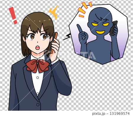 詐欺電話の対応をする女子学生 131969574