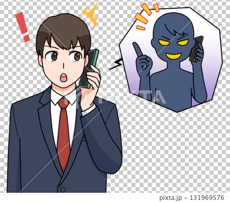 詐欺電話の対応をする男子学生 131969576
