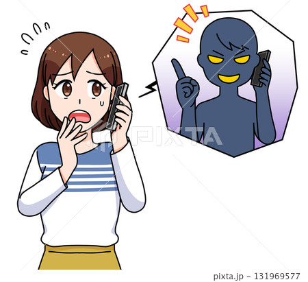 詐欺電話の対応をする女性 131969577