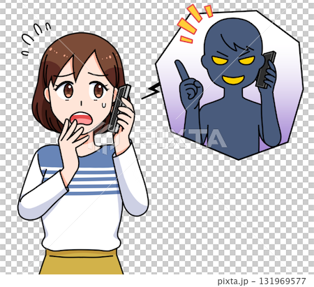 詐欺電話の対応をする女性 131969577