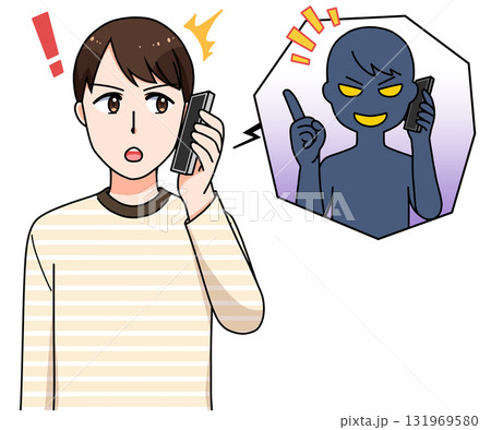 詐欺電話の対応をする男性 詐欺電話の対応をする男性 131969580