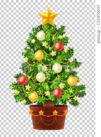 Illustration of a Christmas tree with colorful ornaments / vector, high resolution 131970035