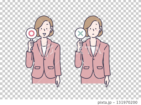 Illustration of a woman in a suit holding a circle 131970200