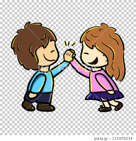 Two children high five happily isolated cartoon illustration Two children high five happily isolated cartoon illustration 131970234