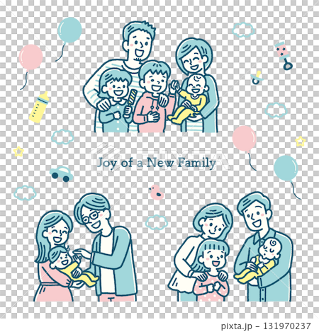 嬰兒和家庭的快樂時光插圖集簡單的顏色 嬰兒和家庭的快樂時光插圖集簡單的顏色 131970237