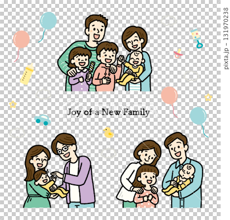 Colorful illustration set of various families and babies having fun 131970238