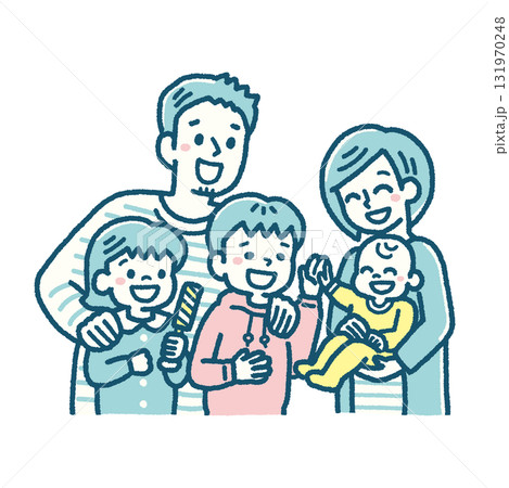 5人家族 赤ちゃん 兄姉 見守る 笑顔 シンプルカラー ベクター イラスト 5人家族 赤ちゃん 兄姉 見守る 笑顔 シンプルカラー ベクター イラスト 131970248