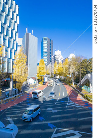 黄色に色づいた銀杏並木の明治通り【秋イメージ】 131970434