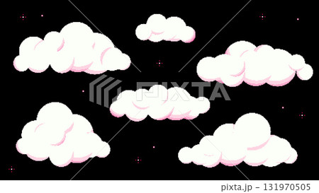 8bitレトロゲーム風かわいい雲のイラスト黒背景 8bitレトロゲーム風かわいい雲のイラスト黒背景 131970505
