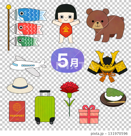 以日本五月為主題的彩色手繪插畫集 131970596