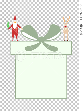 クリスマス　プレゼントボックス　フレーム枠イラスト背景　かわいいサンタクロースとトナカイ 131970628