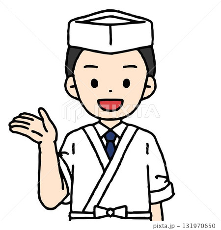 板前の男性が案内をしている 131970650