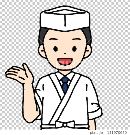 板前の男性が案内をしている 131970650