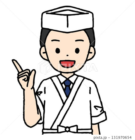 板前の男性がガッツポーズをしている 131970654