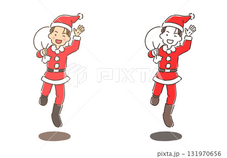 Christmas・サンタクロースのコスプレをしてジャンプしている若い男性 Christmas・サンタクロースのコスプレをしてジャンプしている若い男性 131970656