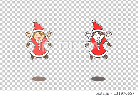 Christmas - A girl dressed as Santa Claus jumping energetically 131970657
