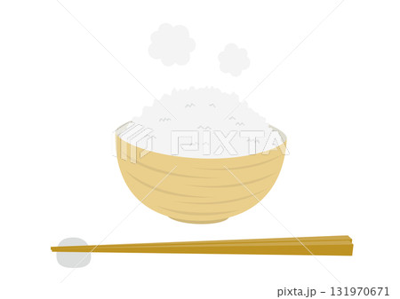黄色い茶碗に盛られた暖かい白米と箸のイラスト 黄色い茶碗に盛られた暖かい白米と箸のイラスト 131970671