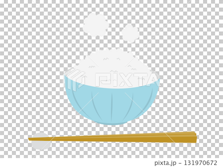 Illustration of warm white rice in a light blue bowl and chopsticks Illustration of warm white rice in a light blue bowl and chopsticks 131970672
