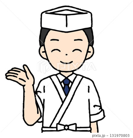 板前の男性が案内をしている 131970803