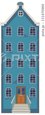 Blue Dutch Canal House with Steep Gabled Roof 131970960