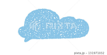 Blue cloud bubble in crayon scribble style with a playful texture. Organic speech shape for chat or message graphic. Thoughtful element for creative communication concepts. 131971032