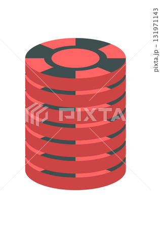Flat stack of poker chips in red and black colors. Casino game piece for poker or boardgame. Rectangular table counter element, money concept, isolated flat style graphic, used in gambling, tabletop 131971143