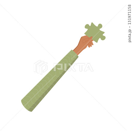 Raised hand holding a puzzle piece, colorful flat style. Symbol of contribution, gesture of teamwork and support in human connection. Representation unity and solving challenges, abstract concept, Raised hand holding a puzzle piece, colorful flat style. Symbol of contribution, gesture of teamwork and support in human connection. Representation unity and solving challenges, abstract concept, 131971158