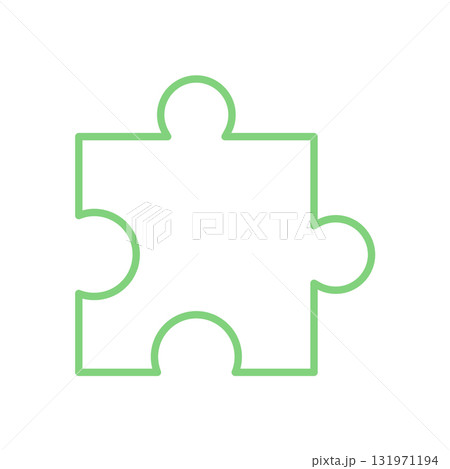 Flat silhouette jigsaw puzzle piece in green outline style. Minimalistic puzzle element for table games or boardgame hobby. Perfect for playful concepts, kids activities, or toy design. Flat silhouette jigsaw puzzle piece in green outline style. Minimalistic puzzle element for table games or boardgame hobby. Perfect for playful concepts, kids activities, or toy design. 131971194