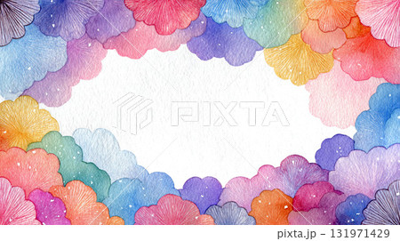 カラフルな水彩花びらが囲む華やかな背景フレーム カラフルな水彩花びらが囲む華やかな背景フレーム 131971429