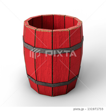 Red Wooden Barrel with Black Metal Bands on White Background. 3D Illustration. File with Clipping Path Red Wooden Barrel with Black Metal Bands on White Background. 3D Illustration. File with Clipping Path 131971733