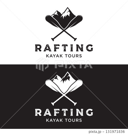 Retro vintage hipster element logo template rafting or kayaking with mountains and forest.Logo for rafting club,sports,adventure and badge. 131971836