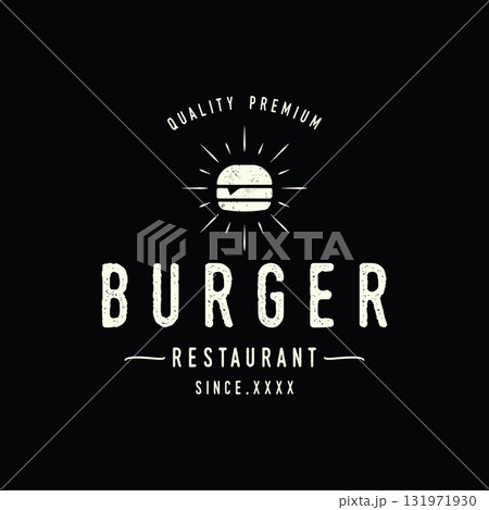 Retro vintage hot burger fresh and tasty logo design. Logo for restaurant, business, label, badge and emblem. 131971930