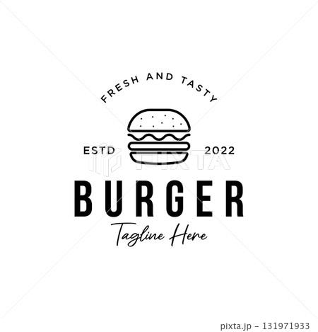 Retro vintage hot burger fresh and tasty logo design. Logo for restaurant, business, label, badge and emblem. 131971933