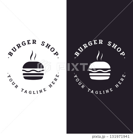 Retro vintage hot burger fresh and tasty logo design. Logo for restaurant, business, label, badge and emblem. 131971941