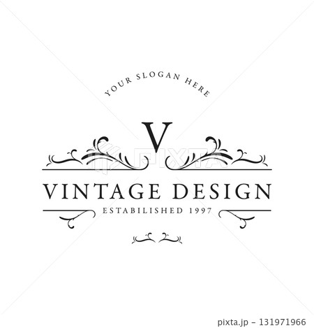 Luxurious monogram ornament logo design in retro vintage style. Logo for labels, restaurants, businesses, hotels. 131971966