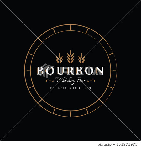 Bourbon whiskey logo design with luxury retro vintage decoration. for labels, badges, bars, restaurants. 131971975