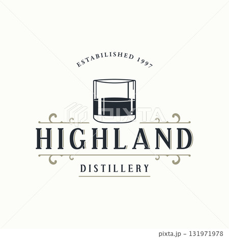 Bourbon whiskey logo design with luxury retro vintage decoration. for labels, badges, bars, restaurants. 131971978