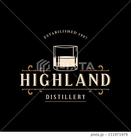 Bourbon whiskey logo design with luxury retro vintage decoration. for labels, badges, bars, restaurants. 131971979